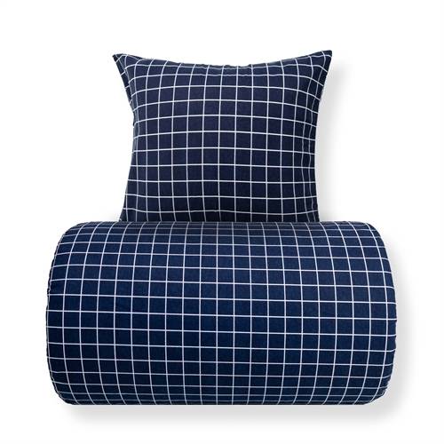 Påslakanset 140x220 cm - Bomullssängkläder i flanell - Blå med vita rutor