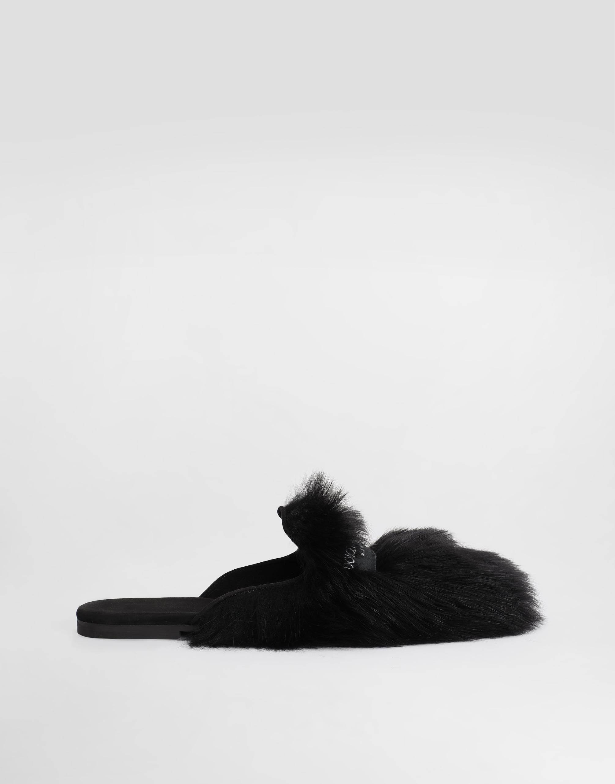 Dolce & Gabbana Shearling And Suede Slippers - Woman Slides And Mules Black 40.5