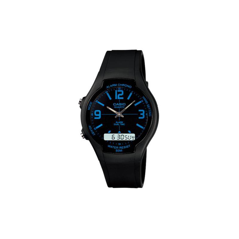 Casio STANDARD-serien Retro Klassisk Klassisk Visar Dubbeldisplay Multifunktionsverk Kvartsverk Gummiband Japansk och Koreansk AW-90H-2B svart
