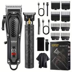 TEMU Hiena Pro 2pcs Men's Hair Clipper And Beard Trimmer Set For Home Use Styling Tools Usb Rechargeable Grooming Kit Gift