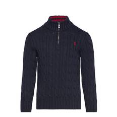 RALPH LAUREN KIDS Cable-Knit Cotton Quarter-Zip Sweater |Marinblå |117-123