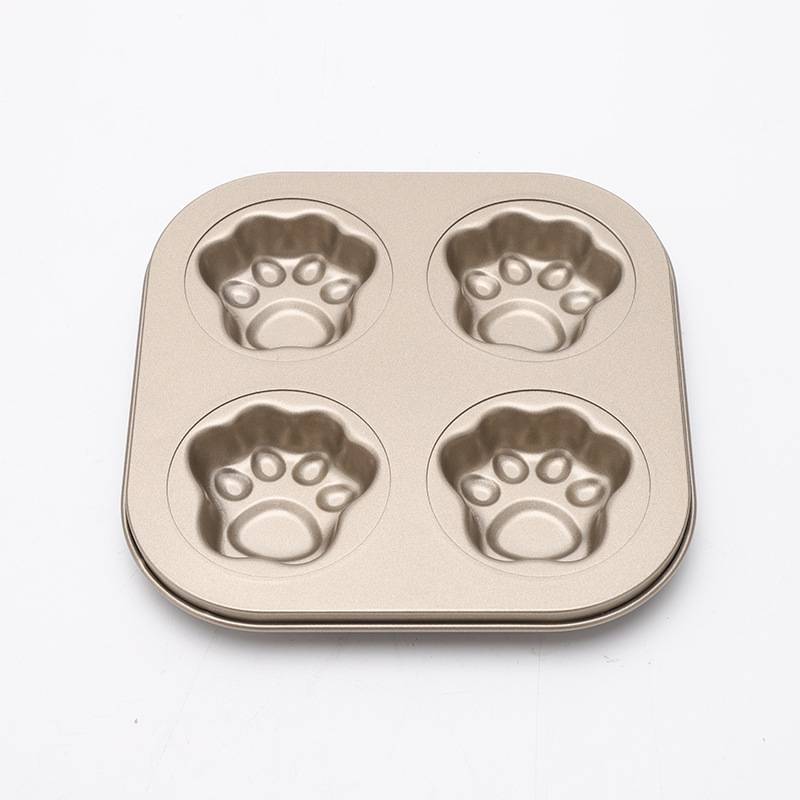 1pc 4-cavity Cute Cat Claw Baking Pan, High Temperature Resistant Home Oven Mold, Homemade Cake Biscuit Feeding Tool, Oven, Home Biscuit Cake Baking Pan, Baking Tool