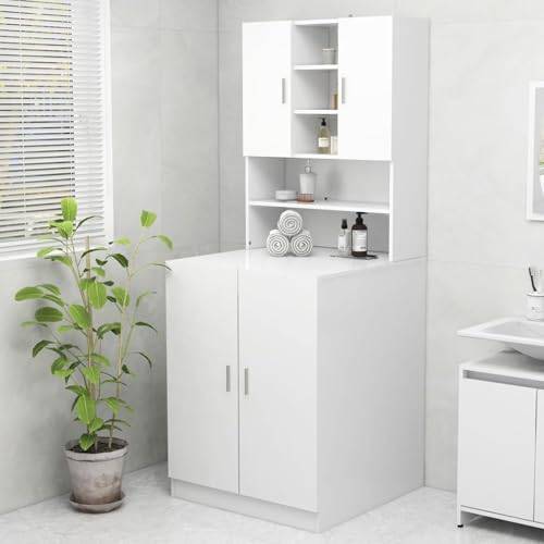 Homgoday Badrumsskåp Tvättmaskinsskåp, trämaterial, vitt, 71 x 71,5 x 181,5 cm - Förvaringsutrymme för badrum Model3082008