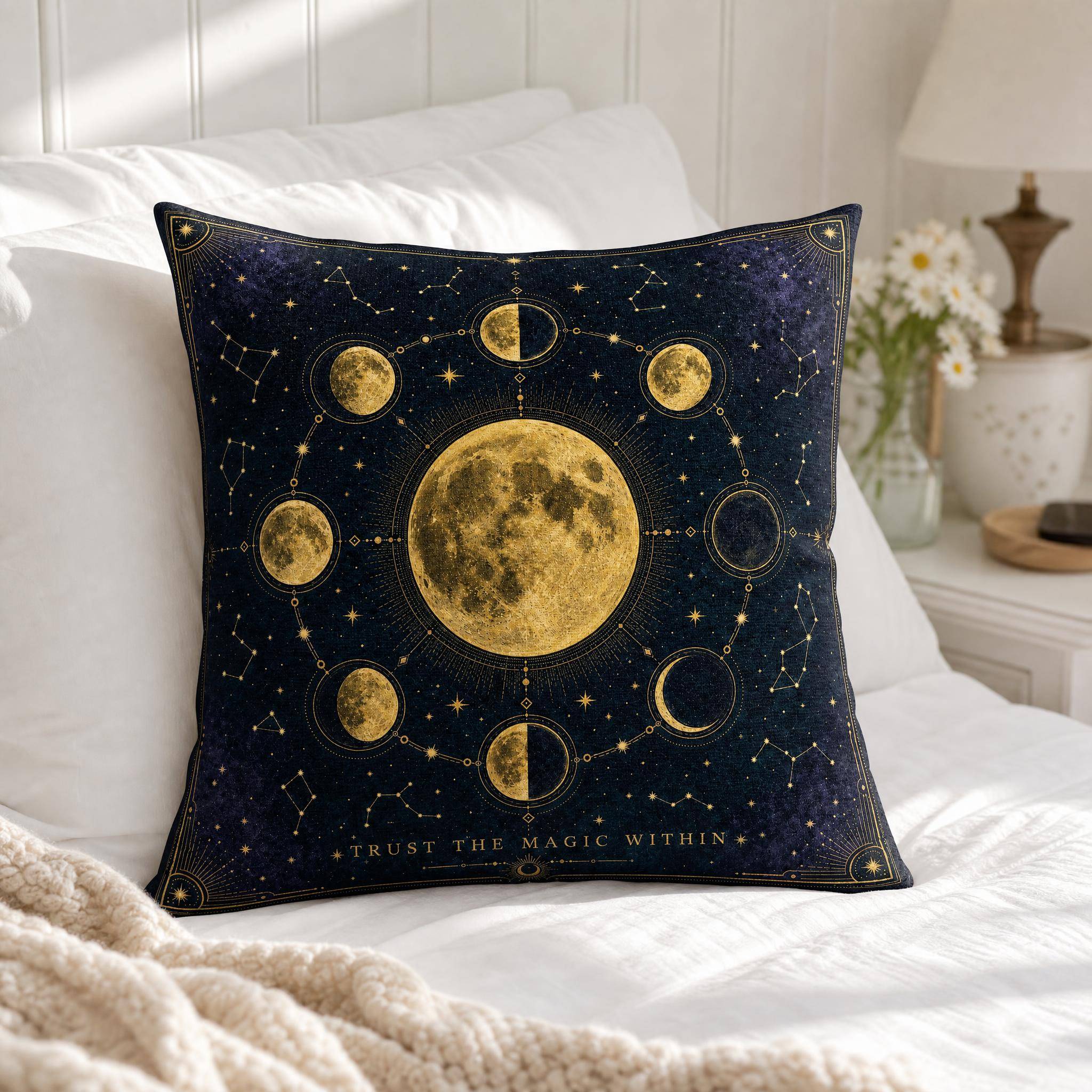 Tarotkort återupplivning örngott Månfas Konstellation Kuddfodral Mystisk Himmelsk Astrologi Tryck Boho Sovrumskastkudde