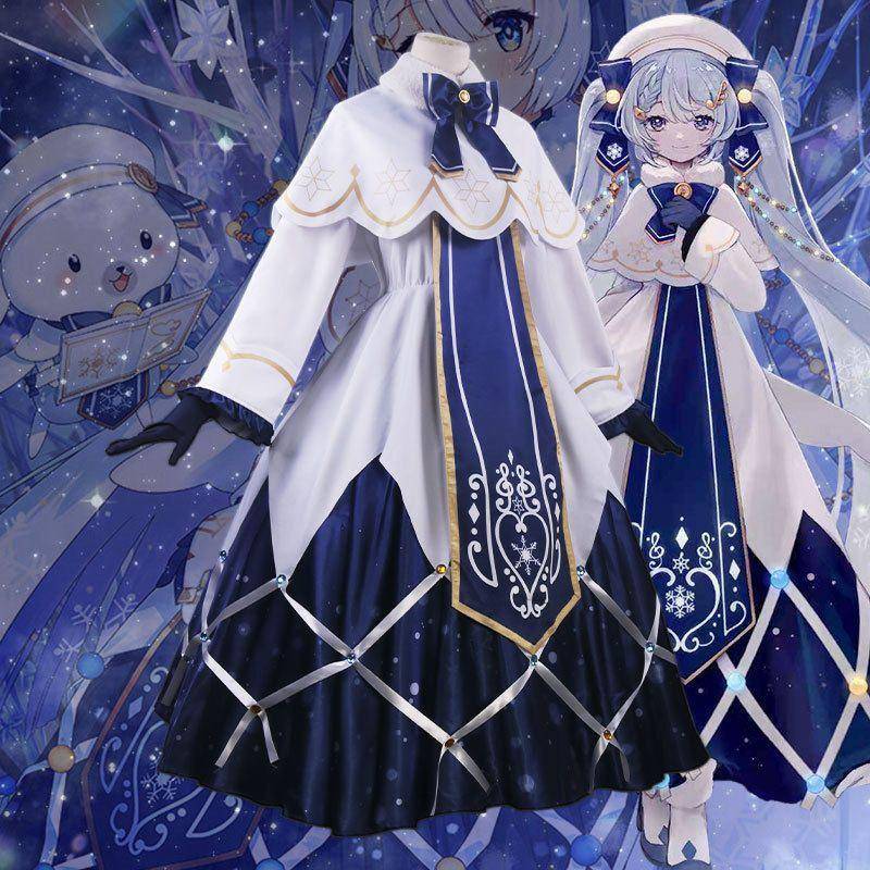 2021 Snö Hatsune Cosplay-dräkt med Extra Stor Kjoldel, Söt Hatsune Cosplay-outfit för Kvinnor cm white