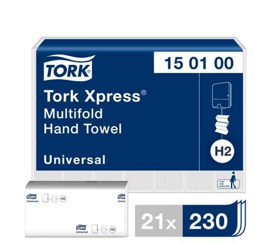 Håndklædeark 150100 Universal H2 Tork Xpress Multifold 1-lags hvid 25,5x19,6, FSC.