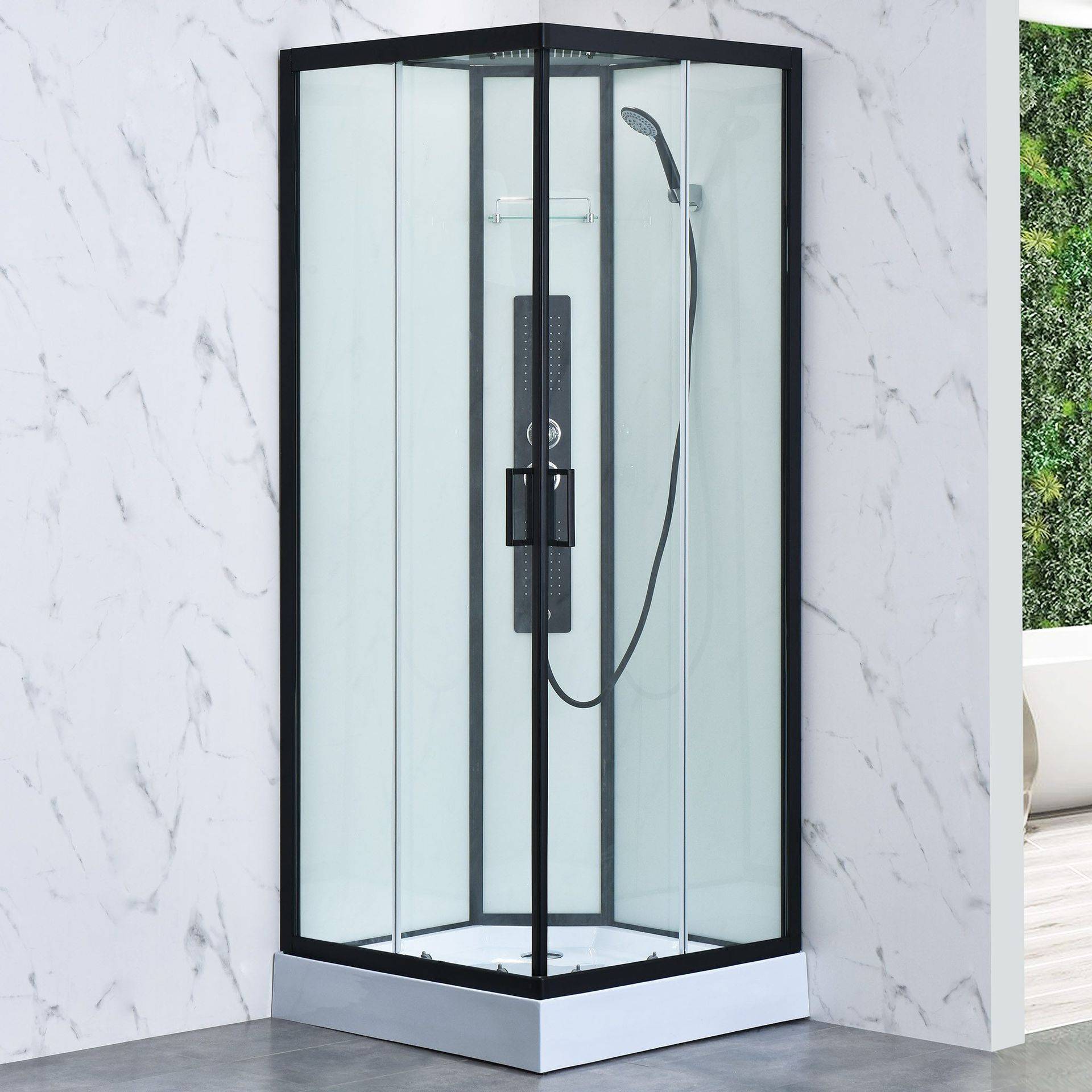 Duschkabin fyrkantig, svart, 5mm, 900x900x2150mm - Transparent,Vit,Svart Glas