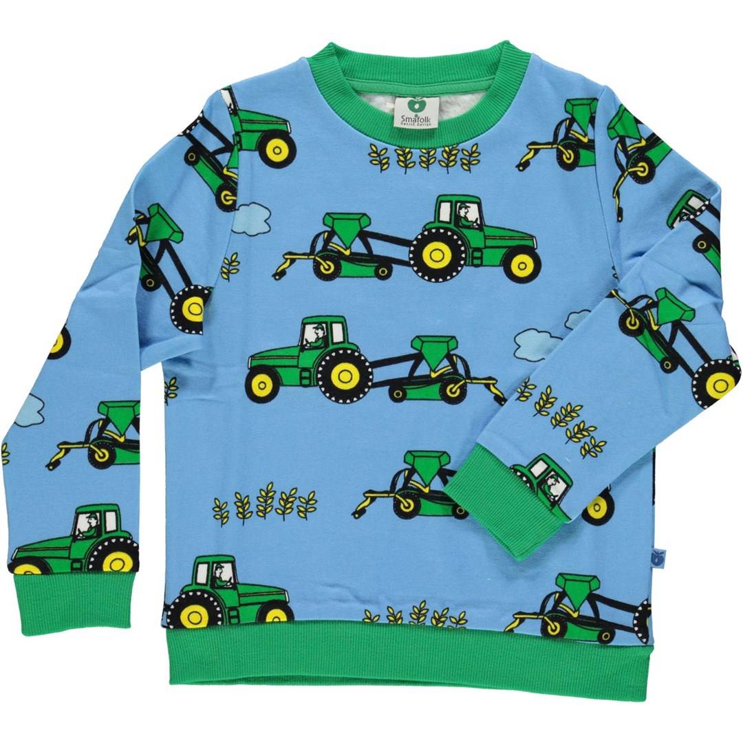 Småfolk Sweatshirt, Traktor/Blue Grotto 4-5y