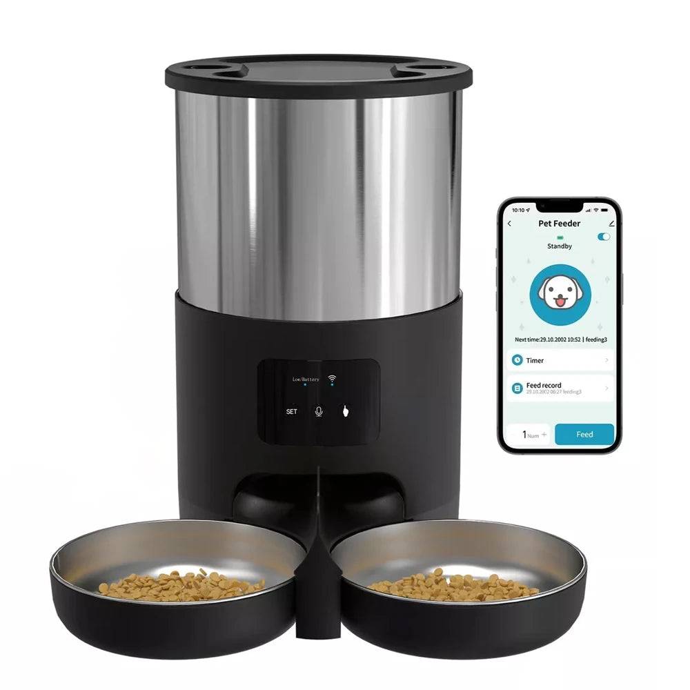 4L Automatic Pet Feeder – Stainless Steel Food Dispenser with WiFi App or Button Control - WiFi Feeder / L (L)