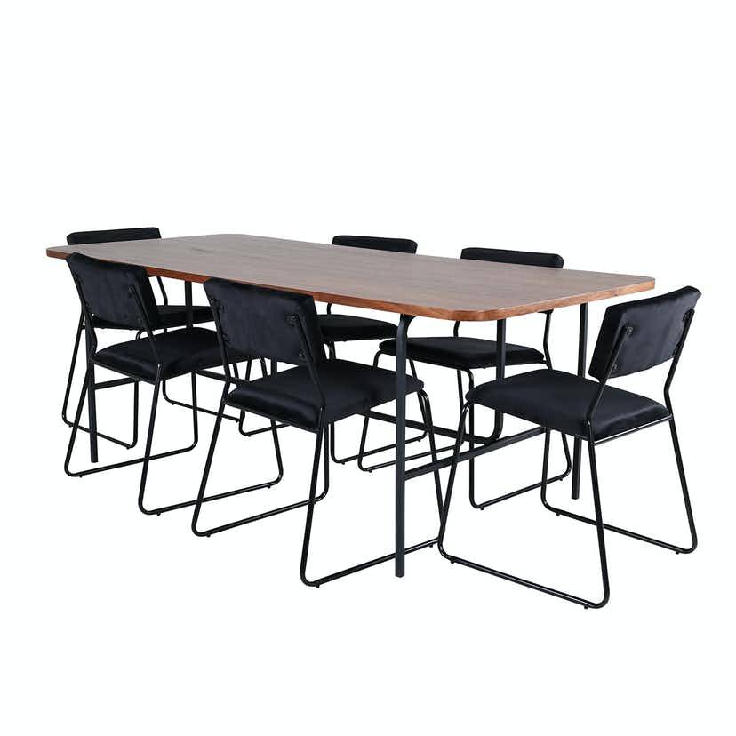 Uno Dining Table - Black / Walnut Veneer+Kenth Chair - Blac