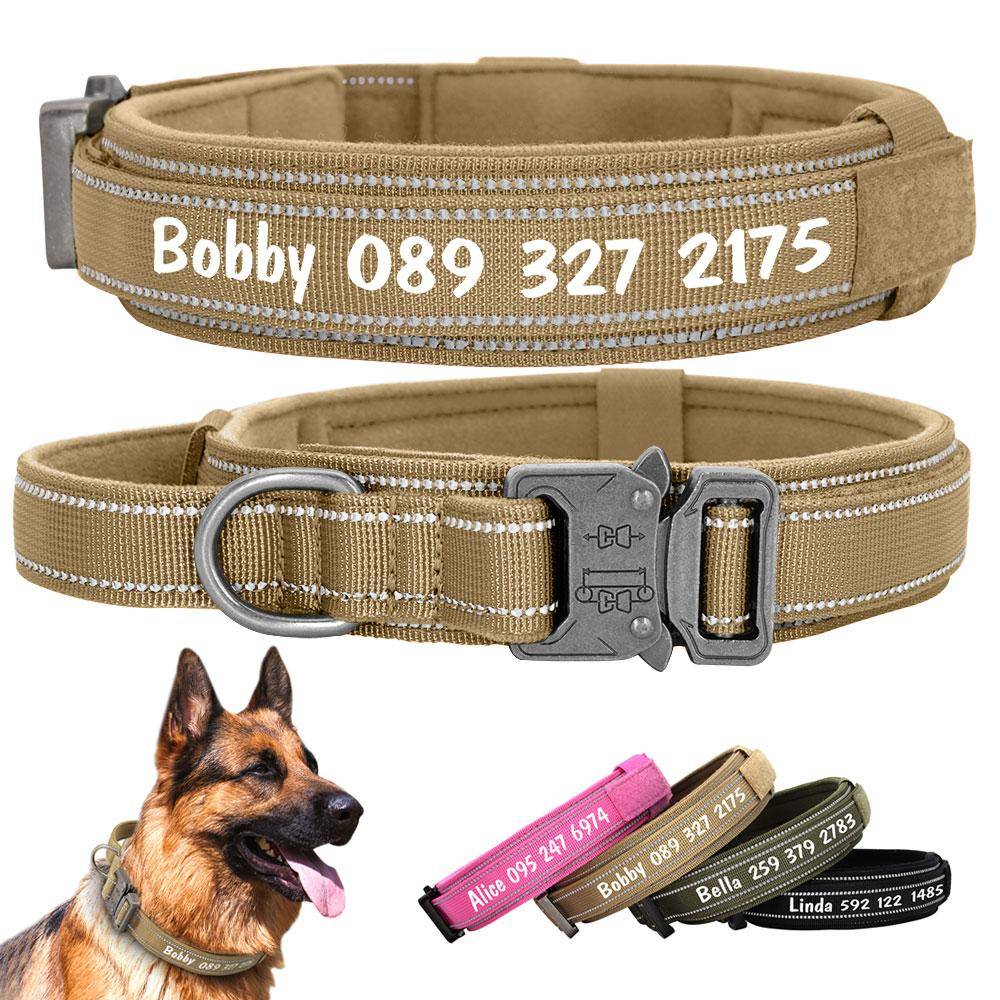 Personligt Hundhalsband Militärt Taktiskt Hundträningshalsband Reflekterande Slitstarkt Gratis Tryck Med Handtag Starkt För Stora Hundar