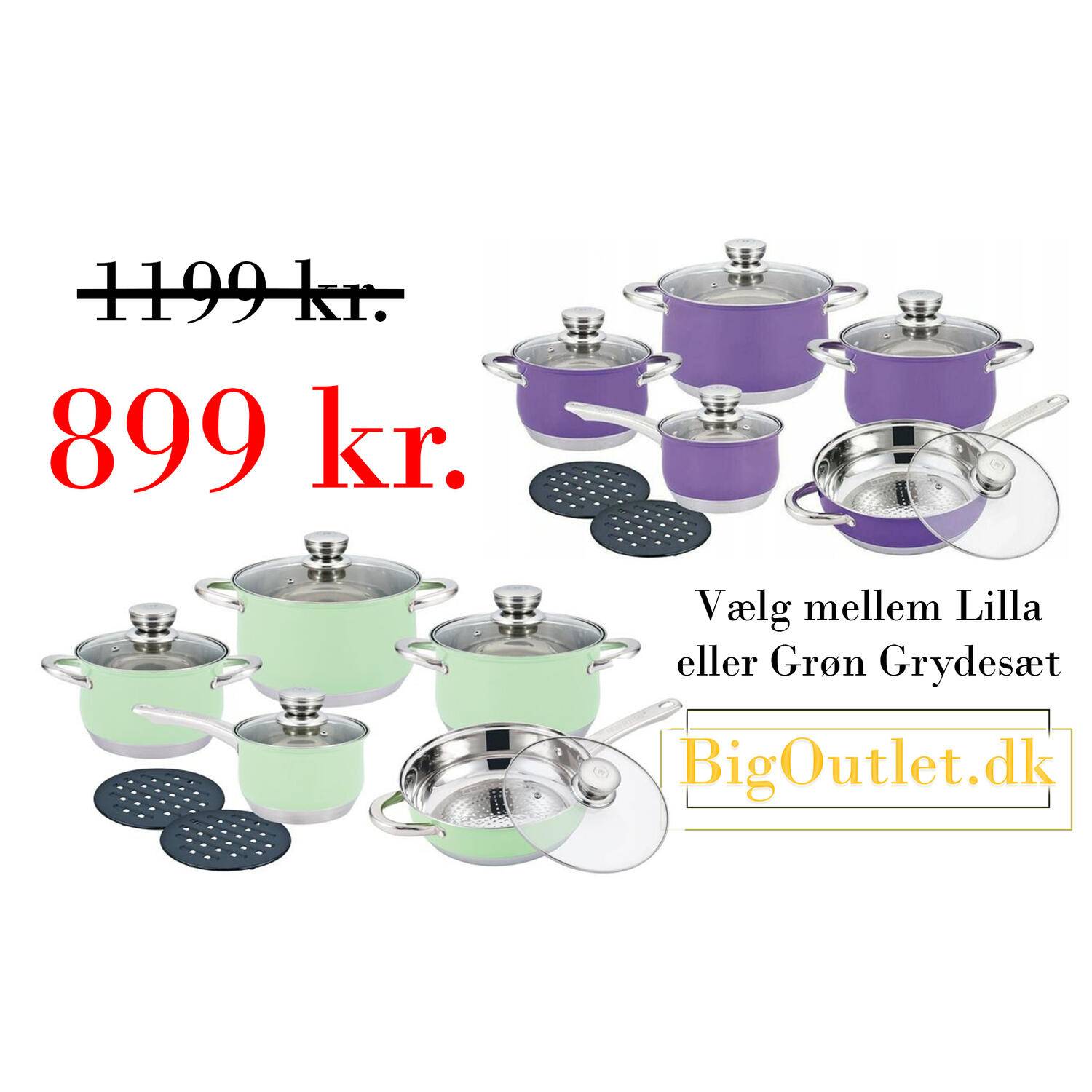 Herenthal Grydesæt 12 dele HT-1232 Grøn og Lilla - Grøn.