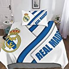 XYueww REAL MADRID Påslakanset i 3D, fotboll, bäddset med örngott, mjukt mikrofiber, 3 delar för vuxna, tonåringar, barn, med blixtlåsstängning, enkel (135 x 200 cm)