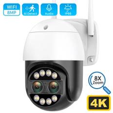 8MP 4K IP Camera WiFi Security CCTV Camera Dual Lens Color Night Vision 8x Digital Zoom IP66 Outdoor Security Camera ICsee EU Plug