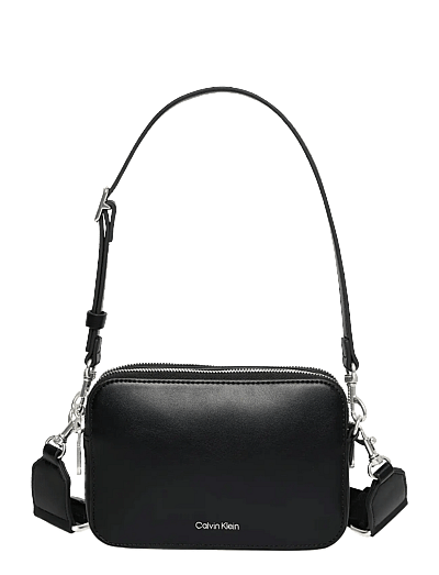 Calvin Klein WEBBING DOUBLE STRAP CAMERA BAG - Crossbody Bags - BLACK / SHINY NICKEL / black