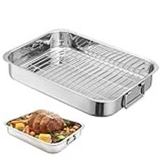 Rostpanna med rack rostfritt stål stekpanna Nonstick Deep Lasagna Pan Rectangular Turkey Roasting Pan 14.2x10.2x2.4 '' Kökförsörjning