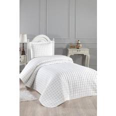 Star Quilted Bedspread Set 2pcs, Coverlet 180x240, Pillowcase 50x70, Single Size, Cream