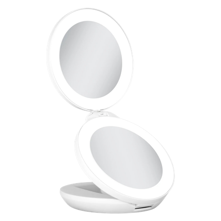 UNIQ Kompakt dubbelt resespegel med LED och 10x förstorning, vit