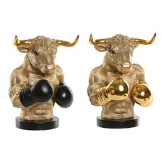 Elegant Sort og Gul Dekorative Tyr Figurer - Sæt af 2