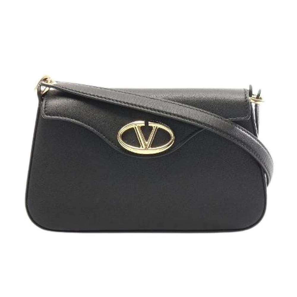 Valentino Vintage Pre-owned Læder V Logo Skuldertaske - Vintage - Dame - Sort - ONE SIZE - Uld