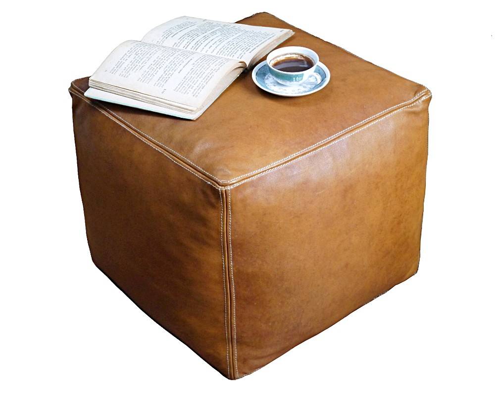 Marockansk läder sittpuff natur cube - Brown (40 x 40 x 40 cm)