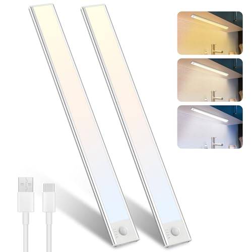 40Cm Led Unterbauleuchte Küche Kabellose - 3000K-4000K-6500K Schrankleuchten Bewegungsmelder Stufenloses Dimmbar Lichtleiste Abnehmbarer Batterie für Kleiderschrank Treppe Bad Und Schränke -2 Stück
