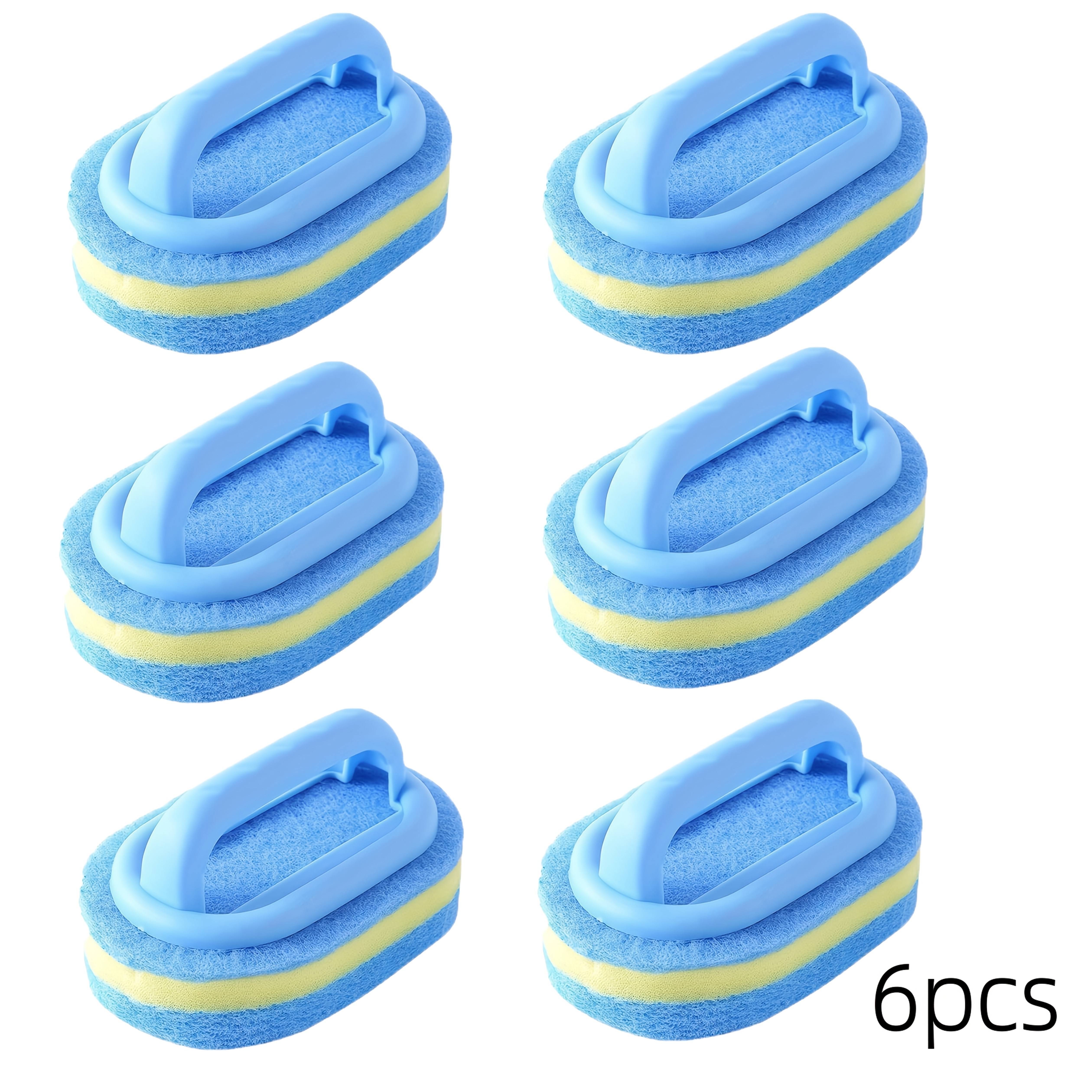 6pcs Of Non-abrasive Cleaning Sponges With Handles, Durable For Scrubbing, Easy To Hold, Suitable For Cleaning Bathrooms, Kitchens, Shower Rooms, Tiles And Glass.