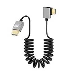 GELRHONR 4K Mini HDMI till HDMI spiralkabel, ultratunn mini HDMI-kabel kort, 18 Gbps 3D 4K/60 Hz High Speed HDMI-fjäderkabel, stöd 3D, för DSLR-kamera, videokamera, HDTV, bärbar dator (höger vinkel)