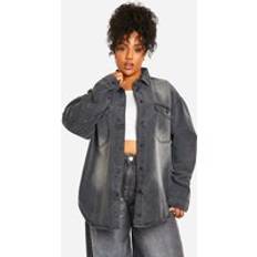 Plus Oversize Lång Jeansskjorta, Grey - 54