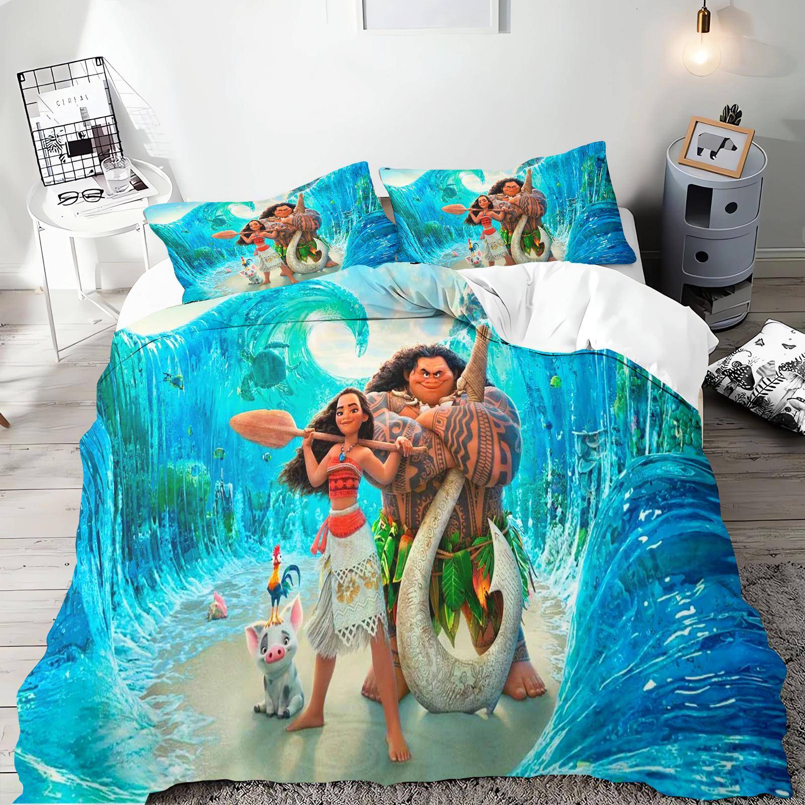Moana påslakan set Täcke Sängkläder 3d Barnsängkläder Set 3-delat 1 påslakan King Size 200cm
