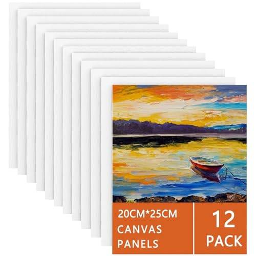 Koncci Dukpaneler 20 x 25 cm - 12-pack tomma konstdukar, försträckt kanvas, Bomullskonstnär målning kanvas för akryl, oljemålning våt konst mediakonstprojekt