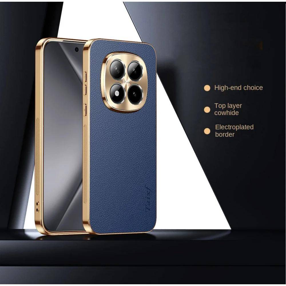 Lyxigt Premiumpläterat Glansig Kant Läderfodral För Redmi Note 15 Pro 14 Pro Plus 4G Kamera Upphöjd Fullskydd Stötsäker Fodral svart