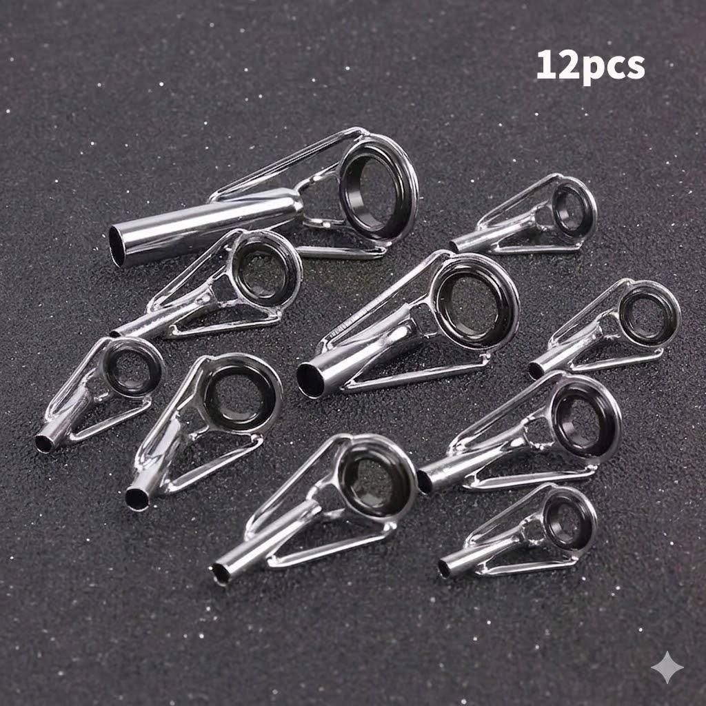 12pcs Fishing Rod Tip Repair Kit, Includes Rod Tip Rings Ranging From 1.8mm To 4.2mm In Order. A Must-have Tool For Outdoor Fishing Enthusiasts To Repair Broken Rod Eyes