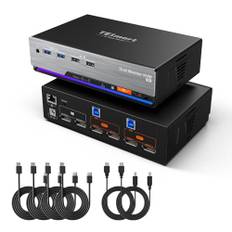 TESmart 8K@60Hz KVM Switch 2 Monitore 2 PC USB 3.0 DP 1.4 kvm-switches Dual Monitor 4K@144Hz Für Gaming Dock, Unterstützt EDID, Gigabit Netzwerk, Hotkey Switch, Audio-Mikrofon, mit Inkl aller Kabel