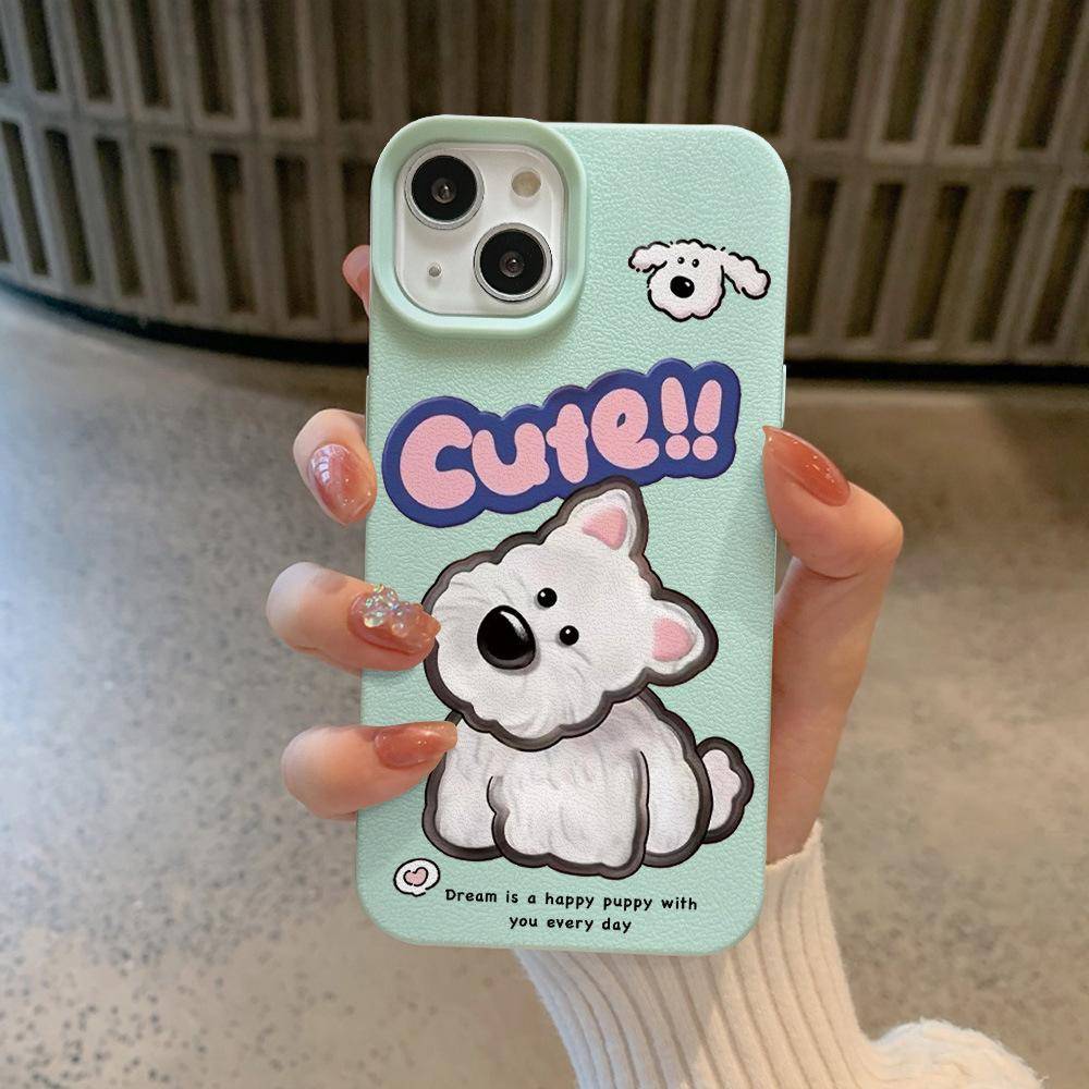 Leather Pattern Cartoon Crooked Dog Is Suitable for Apple 16promax Mobile Phone Case IPhone 15 All Inclusive 14/13 Couples Apple xs