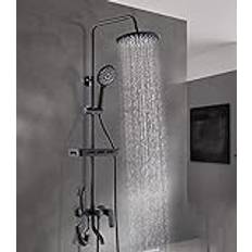 shower head Duschset Svart blandare Duschsystem Duschkranset Väggmonterat duschset, med trycksatt sprutpistol, regndusch 22 cm och justerbar, rainfall shower head