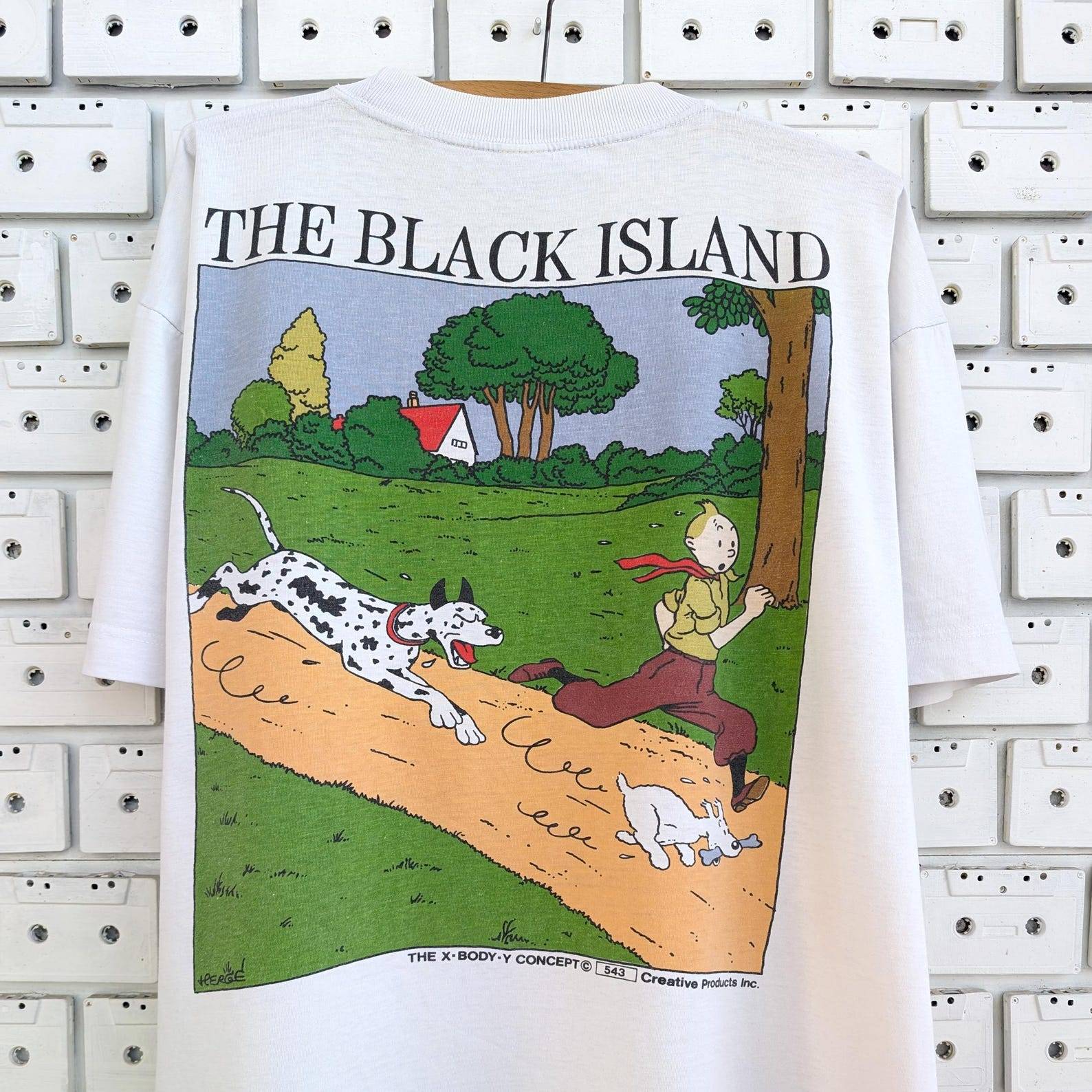 Vintage 90-tal Tintins Äventyr T-shirt Tin Tin Den Svarta Ön Herge Serier Tecknade Karaktärer Merch T-shirt Storlek XL cm green