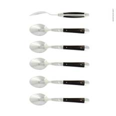 Seks dessertskeer, skaft i mørkt horn, poleret, Tradition - Forge de Laguiole