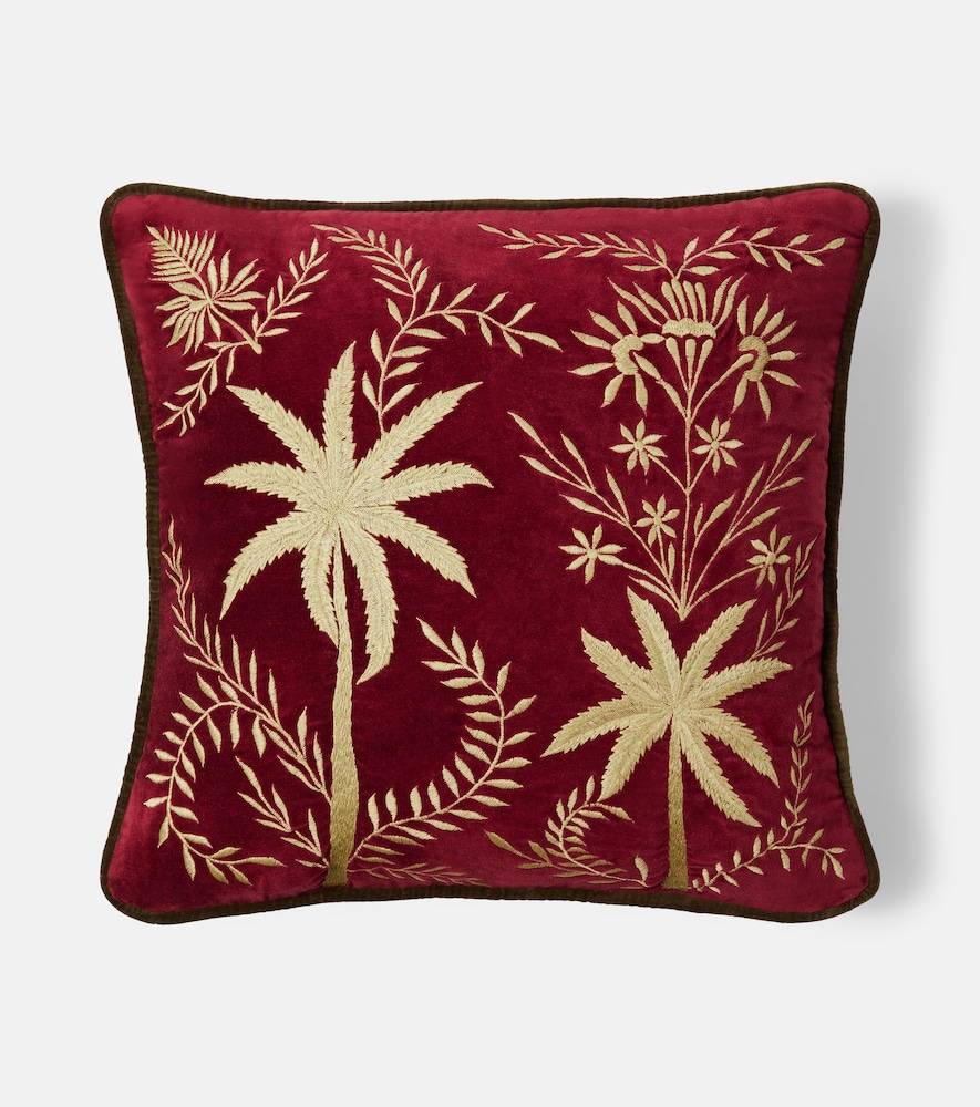 Les-Ottomans Cojín de terciopelo de algodón bordado - rojo - Talla Única