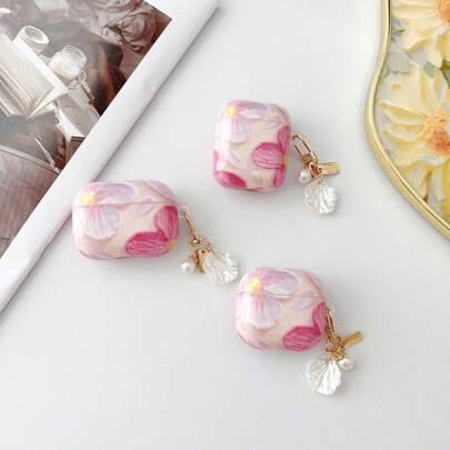 IMD Hörlursfodral, Snäckskalhänge Hörlursfodral, Oljemålningstryck Stötsäkert Hörlursskyddsfodral Kompatibelt Med 1/2/3/4/Pro - Rosa (Apple AirPods 1/2,Apple AirPods Pro,Apple AirPods 3,Apple AirPods Pro 2,Apple AirPods 4,AirPods Pro3)