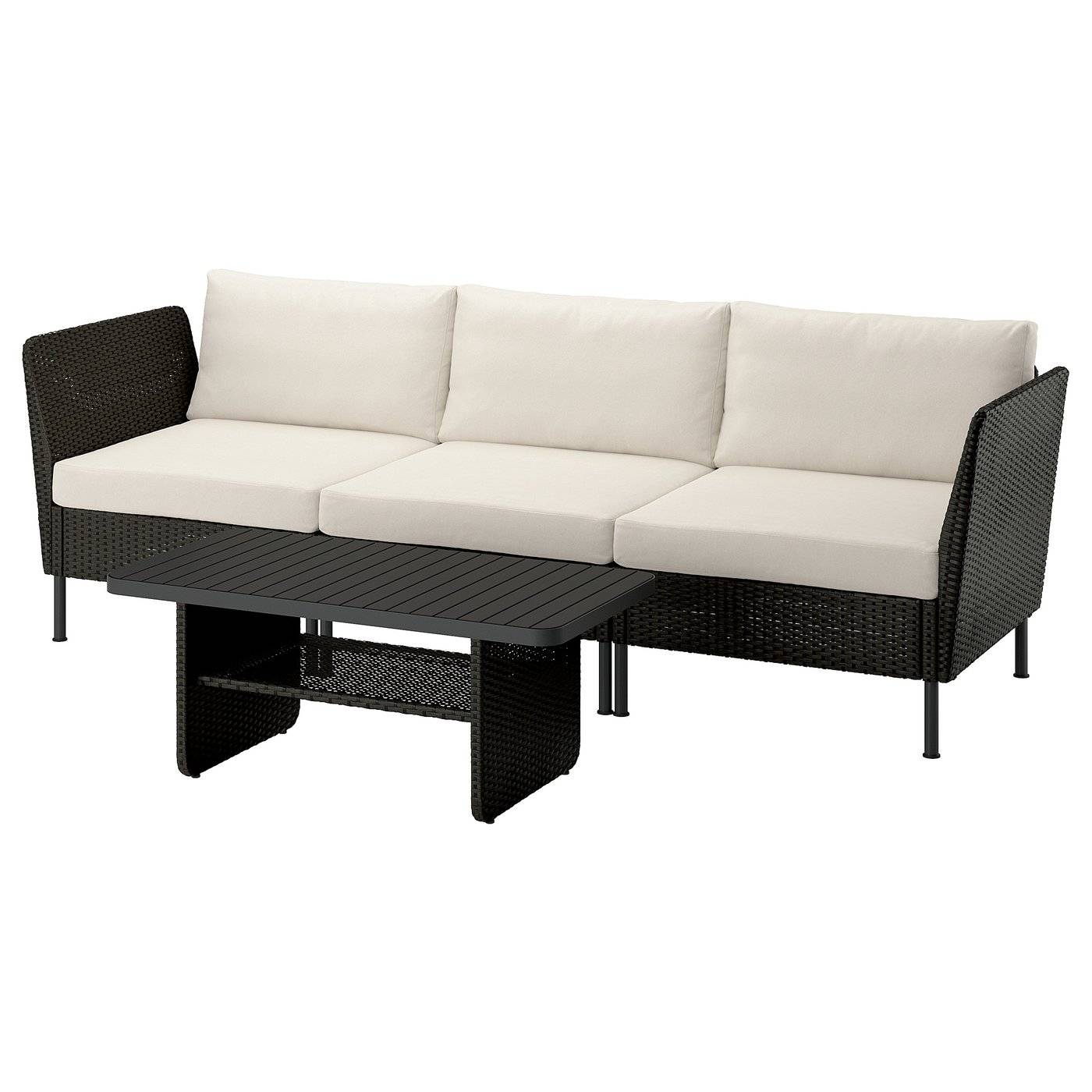 VITTSKÄR 3-sits möbelgrupp, utomhus konstrotting mörkgrå/Frösön/Duvholmen beige