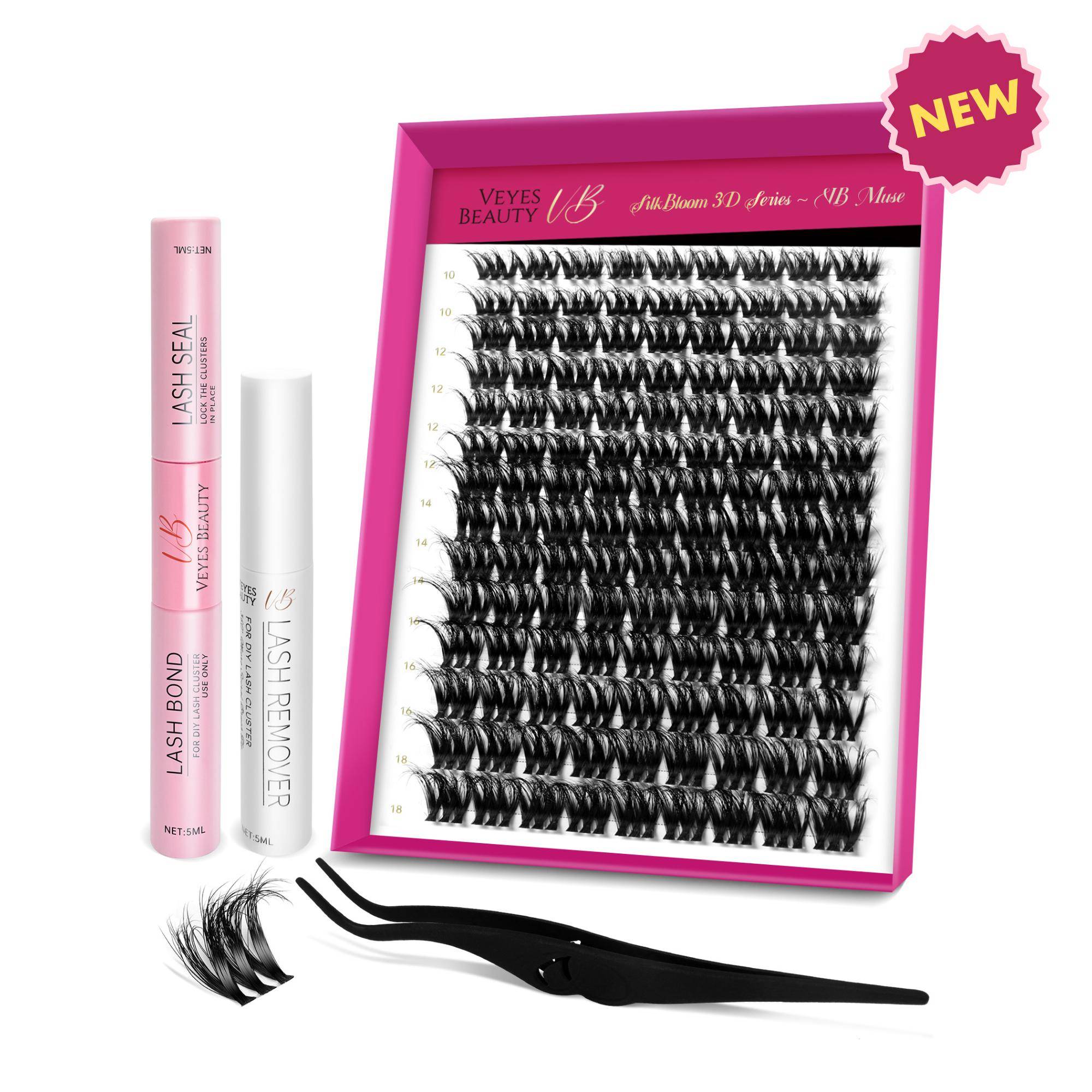 Veyesbeauty Muse Cluster Lashes Fluffiga Individuella Fransförlängningar 3D Lagerlagd Volym 126 Kluster 10-18mm svart