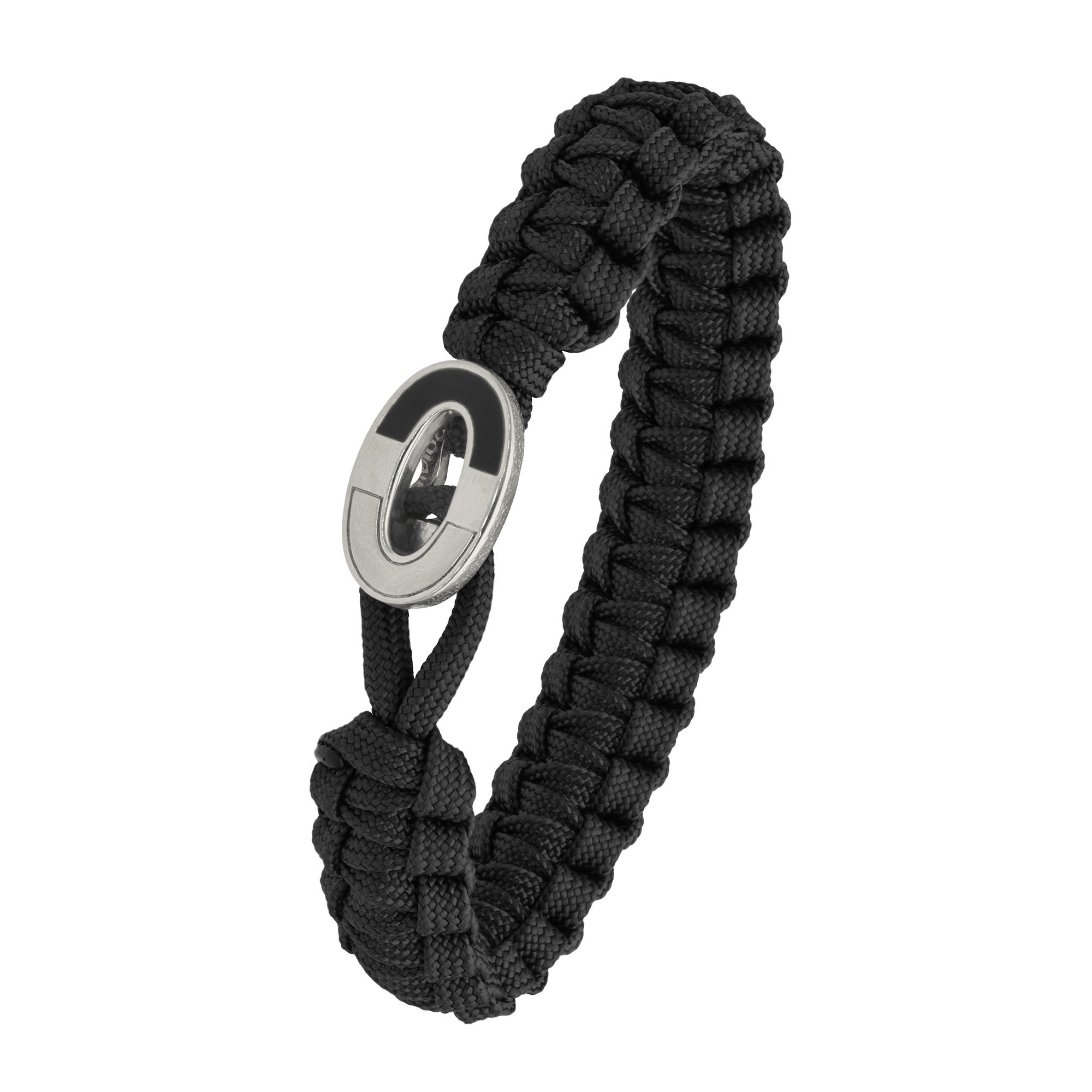 FSTS Bracelet Black with Dark Bright 316L Stainless Steel Lock - Svart, Silverfärg (230 mm)