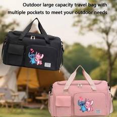 1pc Stitch Series Letter Print Gym Bag With Shoe Compartment, Large Capacity Luggage Bag, Workout Shoulder Tote, Travel Duffel Bag, Practical For Back - Black - C,B,A,D