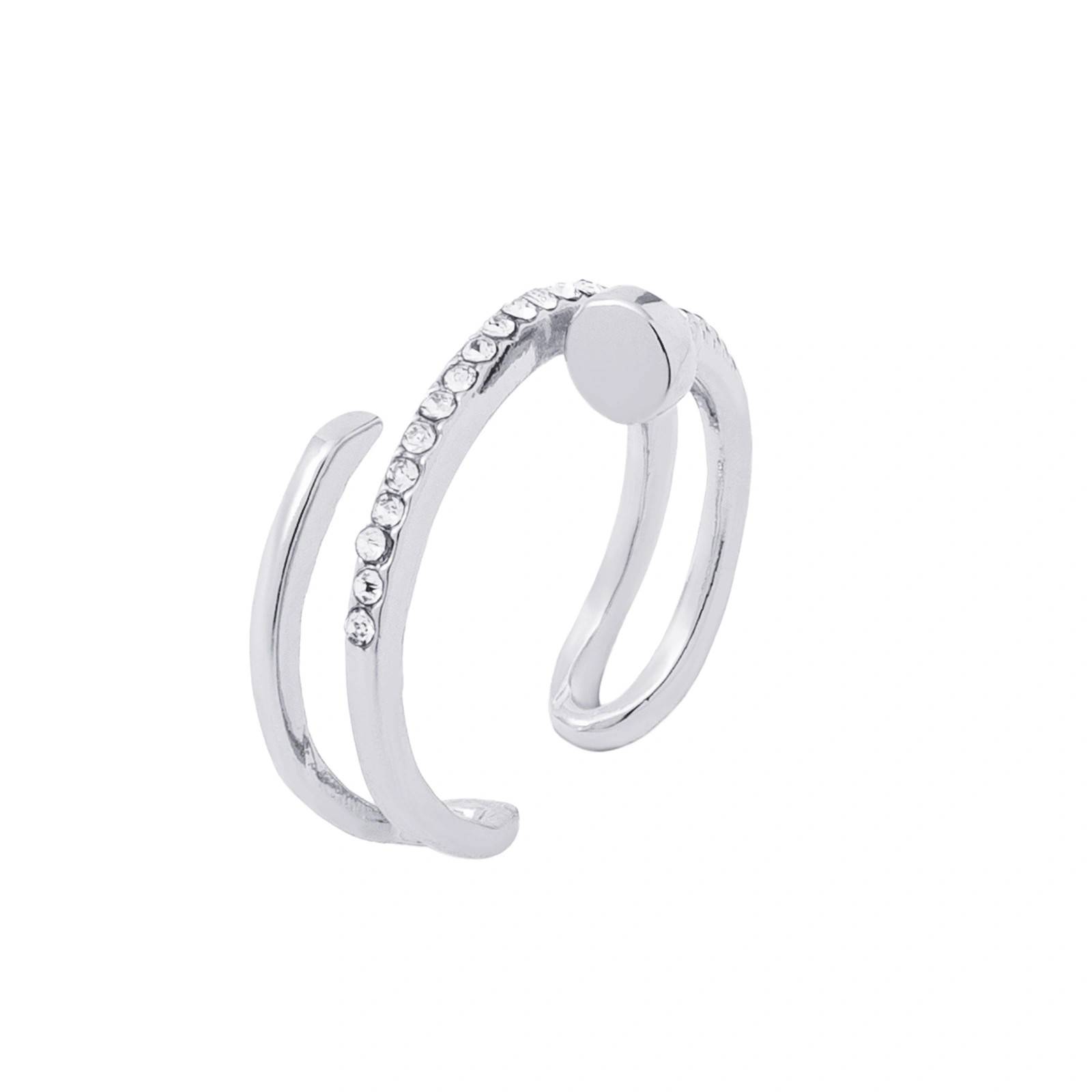 Silverfärgad ring, omlottmodell spik med glasstenar - One size