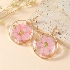 1 par Boho-stil torkad lavendel och rosa asymmetriska blomblad blommiga enkla kopparbågeörhängen, lämpliga för dagligt bruk (En-Storlek)