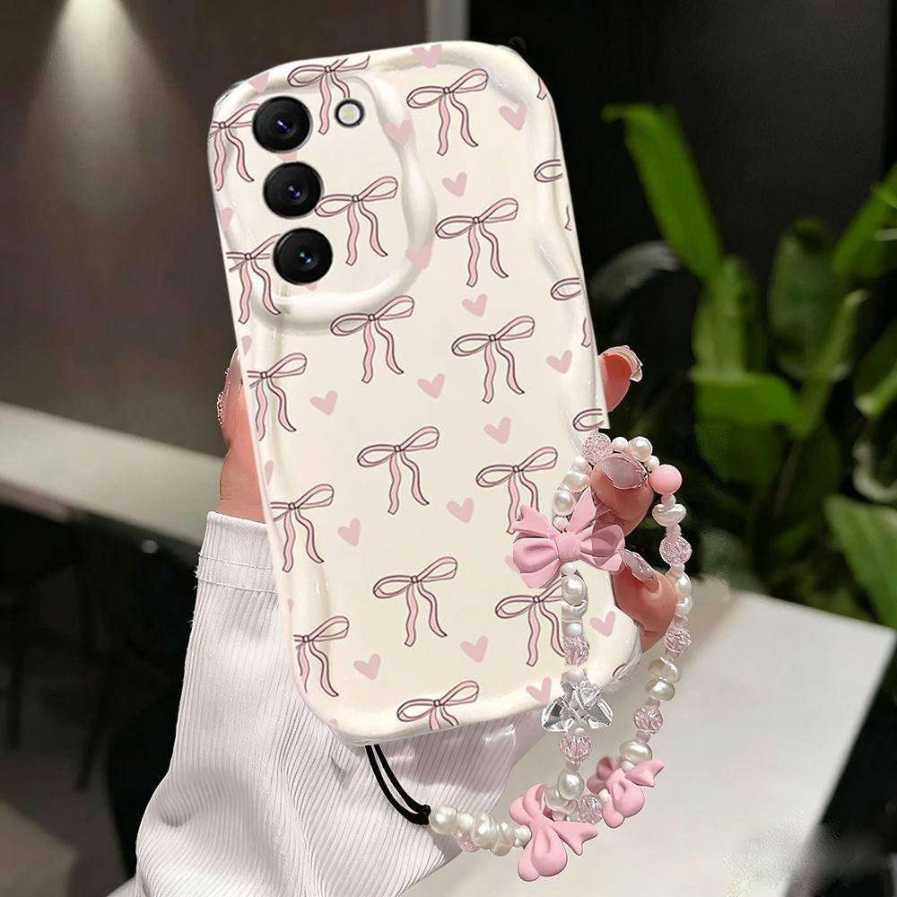 Mobilskal För Xiaomi Redmi Note 15 14 13 12 Pro Plus 5G Redmi 15C 15 14C 13C 12C 13 A5 Lyxigt Tecknat Rosett Armbandskedja Fodral white