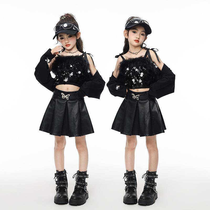 Jazzdansdräkter Flickor Koreansk Version Av Naveln Catwalk-Dräkter Barns Jazz Trendigt Märke Streetdans Barns Trendiga Dräkter 160cm