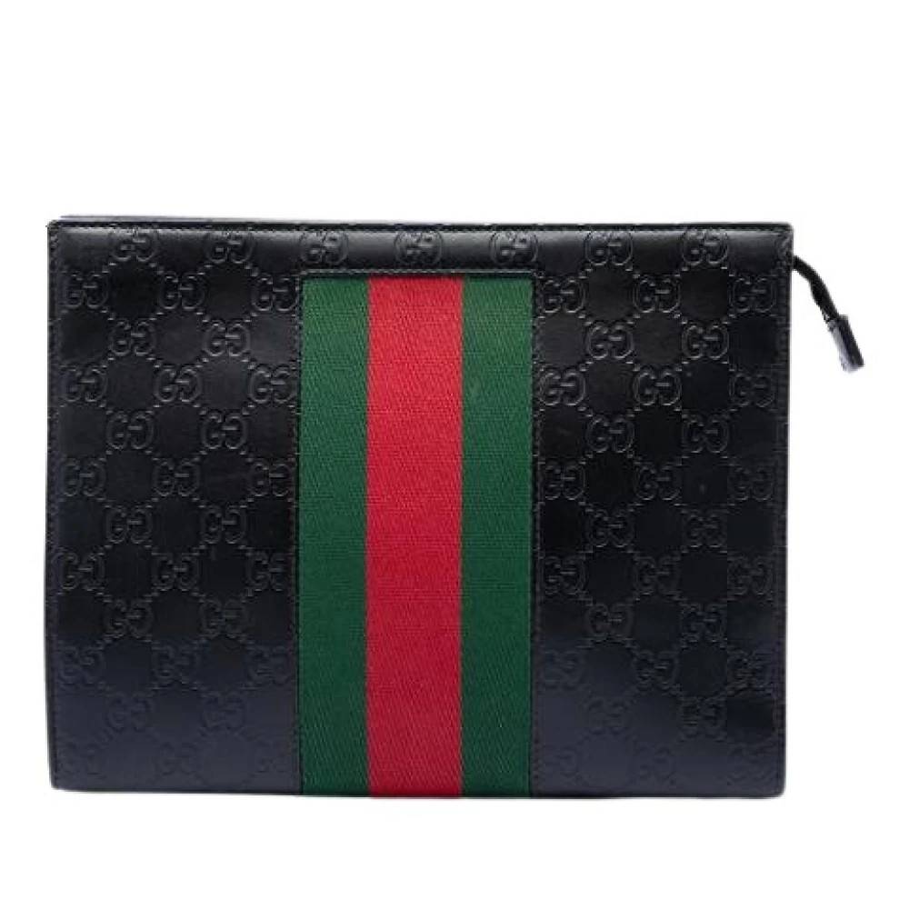 Gucci Vintage Pre-owned Embossed Calf Leather Clutch - Vintage - Dame - Sort - ONE SIZE - Læder