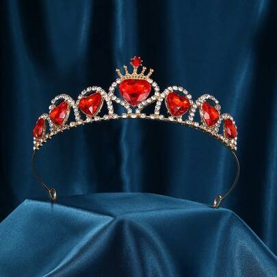 Prinsesskrona med rött hjärta, Queen of Hearts Evie-kostymparty-tiara, födelsedagstiara för flickor och kvinnor - Röd (En-Storlek)